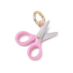 Pearl Pink Spray Painted Brass Charms, Scissors Charms, Golden, Pearl Pink, 15x12.5x3mm, Hole: 3.8mm