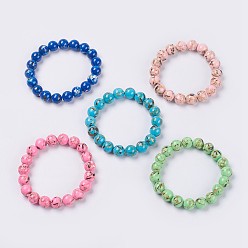 (52) Непрозрачная лаванда Натуральная морская раковина и синтетический бирюзовый собранный бисероплетенный стрейч-браслет, круглые, разноцветные, бусины : 8 мм, 2 дюйм (5 см)