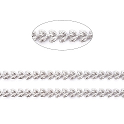Platinum Brass Handmade Cobs Chains, Link Chains, with Spool, Long-Lasting Plated, Unwelded, Leaf, Platinum, 6x5x2mm, about 32.8 Feet(10m)/roll