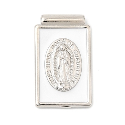 Белый Латунь эмаль подвески, прямоугольник с подвесками Девы Марии, стойки покрытие, долговечный, без свинца и без кадмия, платина, белые, 23.5x14.5x3.5 мм, отверстие : 1.5 мм