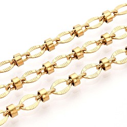 Настоящее золото 18K 304 цепи из текстурированной нержавеющей стали с овальными звеньями, пайки, с катушкой, ионное покрытие (ip), С колонкой, реальный 18 k позолоченный, 6.5x4.5x0.8 мм, около 32.81 футов (10 м) / рулон