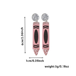 Pen Акриловые серьги-гвоздики «обратно в школу», платина, ручка, 60x10 мм