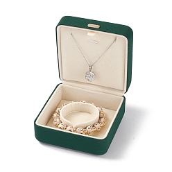 Темно-Зеленый Подарочные коробки браслетов из искусственной кожи, с железной короной, квадратный, темно-зеленый, 10.4x10.1x6.25 см, внутренний диаметр: 90x92 мм