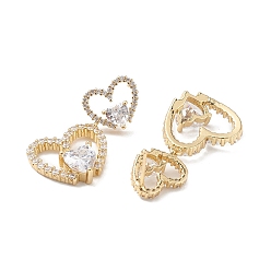 Real 16K Gold Plated Heart Clear Cubic Zirconia Stud Earrings, Dangle Earrings Jewelry for Women, Real 16K Gold Plated, 32x17mm, Pin: 0.7mm
