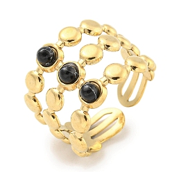 Синтетическая Бирюза Ионное покрытие (ip) 304 манжеты из нержавеющей стали с синтетической бирюзой, круглые открытые кольца с широкой полосой для женщин и мужчин, реальный 18 k позолоченный, 15 мм, внутренний диаметр: регулируемый