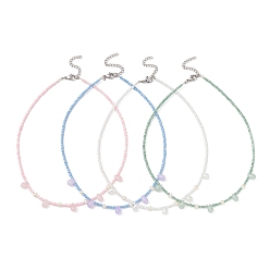 Mixed Color Glass Teardrop Pendant Necklace with Natural Pearl Beaded Chains, Mixed Color, 14.80 inch(37.6cm)