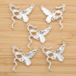 Серебро Сплав ссылки люстра компонент, бабочка, серебряные, 28x26 мм, отверстие : 1 мм