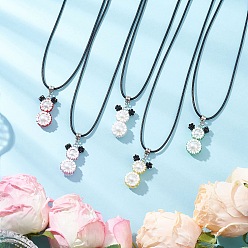 (52) Непрозрачная лаванда Ожерелья из вощеного хлопкового шнура с подвеской в виде медведя из круглого стеклянного бисера и стеклянного жемчуга для женщин и мужчин, разноцветные, 17.68 дюйм (44.9 см)