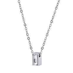 Color de Acero Inoxidable 304 Collares para cenizas con colgante rectangular de acero inoxidable y cristal transparente para mujeres y hombres, color acero inoxidable, 21.46 pulgada (54.5 cm)