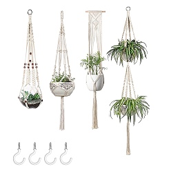 Папайя Оранжевый Вешалки для растений макраме из хлопка, подвесные кашпо в стиле бохо, настенная декоративная подставка для цветочных горшков, с потолочным крючком, papayawhip, 90~140 см, 4 шт / комплект