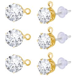 Light Gold 30 шт. фурнитура для сережек-гвоздиков из прозрачного кубического циркония, с 925 штифтами из стерлингового серебра и 30пластиковыми ушными гайками, золотой свет, 7.5x6 мм, штифты : 0.7 мм, отверстие : 0.9 мм