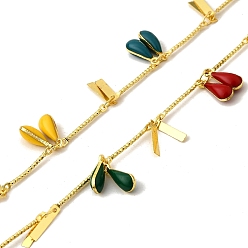 Настоящее золото 18K Латунная эмалевая каплевидная форма с прямоугольными звеньями цепи, без свинца и без кадмия, долговечный, стойки покрытие, пайки, с катушкой, реальный 18 k позолоченный, 15x1.5x1 мм