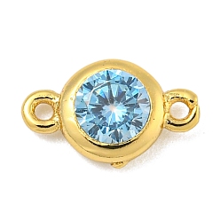 Светло-Голубой Покрытие стойки латунь паве кубический цирконий плоские круглые звенья соединительные подвески, долговечный, без свинца и без кадмия, реальный 18 k позолоченный, Небесно-голубой, 10x6x2.5 мм, отверстие : 0.7 мм