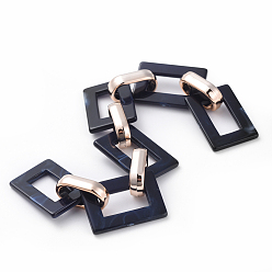 Dark Blue Imitation Gemstone Style Acrylic Handmade Rectangle Link Chains, with Rose Gold Plated CCB Plastic Linking Ring, Dark Blue, 39.37 inch(100cm), Link: 25.5x17.5x2.5mm and 18.5x11.5x4.5mm, 1m/strand