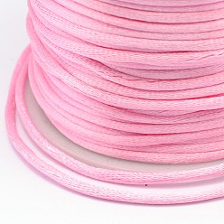Pink Polyester Cord, Satin Rattail Cord, for Beading Jewelry Making, Chinese Knotting, Pink, 2mm, about 100yards/roll