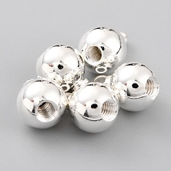 Посеребрённый Латунные коннекторы, долговечный, с резьбовым отверстием, круглые, 925 серебро покрытием, 9.5x7 мм, отверстие : 1.5 мм, внутренний диаметр: 2 мм