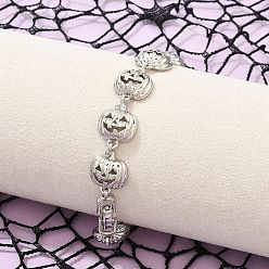 Платина Браслеты из латуни на Хэллоуин для женщин, тыква, без кадмия и без свинца, стойки покрытие, платина, 7-1/4 дюйм (18.5 см)