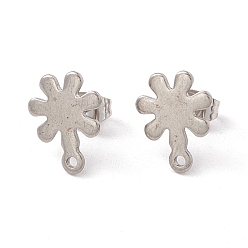 Stainless Steel Color Non-Tarnish 201 Stainless Steel Stud Earring Findings, with Ear Nuts and 304 Stainless Steel Pins, with Horizontal Loops, Flower, Stainless Steel Color, 13x10mm, Hole: 1.2mm, Pin: 0.7mm