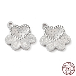 Real Platinum Plated Rhodium Plated 925 Sterling Silver Charms, Bear Paw Print with Heart & Polka Dot Charm, Textured, Real Platinum Plated, 13x11x1.2mm, Hole: 1.2mm