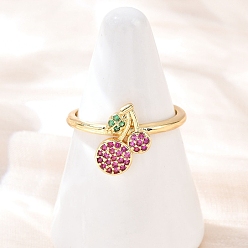 Настоящее золото 18K Регулируемые манжетные кольца с микропаве из кубического циркония из латуни, вишня, стойки покрытие, долговечный, без кадмия и без свинца, реальный 18 k позолоченный, 10.5x13 мм, внутренний диаметр: 16 мм