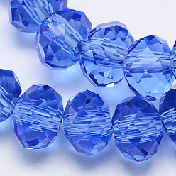 Средно-синий Стеклянные бусины, граненые, шайба, светло-синий, 14x10 мм, Отверстие : 1 мм, около 60 шт / нитка