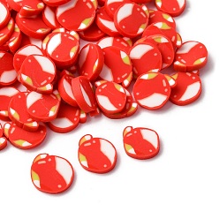 Яблоко Ручной полимерной глины кабошонов, тема фруктов, красные, яблоко, 10.5~11.5x8.5~10x1.5~2 мм, 2525 шт / 500 г