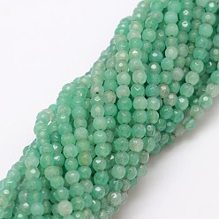 Vert Pâle Naturelles agate perles brins, teint, facette, ronde, vert pale, 4mm, Trou: 0.8mm, Environ 90~92 pcs/chapelet, 14 pouce
