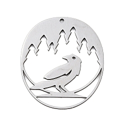 Нержавеющая Сталь Цвет 201 подвески из нержавеющей стали, овал с подвеской в виде ворона, лазерная резка, анти-тускнение, цвет нержавеющей стали, 29.5x26x1 мм, отверстие : 1.2 мм