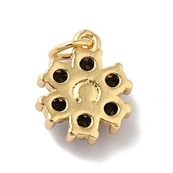 Black Rack Plating Brass Micro Pave Cubic Zirconia Charms, with Pearl, Cadmium Free & Lead Free, Real 18K Gold Plated, Flower, Black, 12.5x10.5x4mm, Hole: 3.6mm