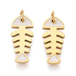 (404) Непрозрачное AB Кислое яблоко 304 нержавеющей стальной эмали подвески, с целью перехода в кольце, реальный 18 k позолоченный, очарование рыбьей кости, ионное покрытие (ip), цветочный белый, 16x7x1.5 мм, отверстие : 2.5 мм