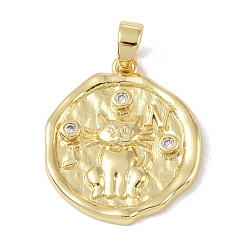 Настоящее золото 18K Латунные микропаве прозрачные подвески с фианитом, без кадмия, без никеля и без свинца, плоско-круглые, монета медаль, реальный 18 k позолоченный, 20.5x17.5x2 мм, отверстие : 4.5x3 мм