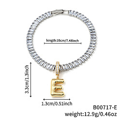 Letter E Модные латунные браслеты с подвесками, кубический цирконий теннисные браслеты для женщин, буквы, Письмо E, 7-1/2 дюйм (19 см)