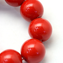 Red Baking Painted Pearlized Glass Pearl Round Bead Strands, Red, 4~5mm, Hole: 1mm, about 210pcs/strand, 31.4 inch