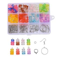 Mixed Color DIY 40Pairs Bear Transparent Resin Earrings Kits, Gradient Color, Including 8 Colors Pendants, Stainless Steel Earrings Findings and Jump Rings, Mixed Color, 21x11x7mm, Hole: 1.8mm