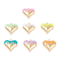 Mixed Color Brass Enamel Pendants, Real 18K Gold Plated, Long-Lasting Plated, Heart, Mixed Color, 25.5x27x7mm, Hole: 3.4mm