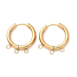 Doré  304 conclusions de boucles d'oreilles huggie hoopgie en acier inoxydable, ronde, avec 3-boucles, placage ionique (ip), plaqué longue durée, or, 21x20x3mm, Trou: 1.8mm