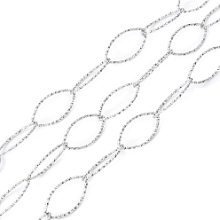 Нержавеющая Сталь Цвет Устойчивые к потускнению 304 звенья цепи из текстурированной нержавеющей стали с конским глазом, пайки, с катушкой, цвет нержавеющей стали, 20x10x1 мм, около 16.40 футов (5 м) / рулон