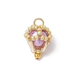 Лиловый Стеклянные жемчужные подвески, подвески на воздушном шаре, со стеклянными бусинами и 304 петлями из нержавеющей стали, сирень, 18~19x12~13 мм, отверстие : 2~3 мм