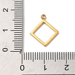 Real 14K Gold Plated 304 Stainless Steel Pendants,  Hollow Rhombus Charm, Real 14K Gold Plated, 15.5x13x1mm, Hole: 1.5mm