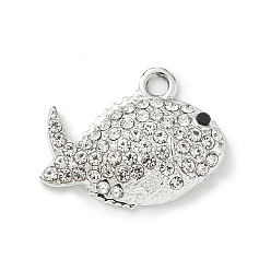Fish Подвески из сплава и страза, платина, рыба, 15x21x4.5 мм, отверстие : 2.2 мм