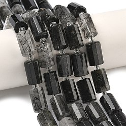 Кварц Турмалинизации  Натуральные турмализированные кварцевые бусинки, граненые, колонка, с бисером, 15~15.5x10 мм, отверстие : 0.8 мм, около 22 шт / нитка, 15.75''~15.98'' (40~40.6 см)