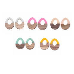 (52) Непрозрачная лаванда Подвески из смолы и дерева, слеза, разноцветные, 37.5x28x3~3.5 мм, отверстие : 1.5 мм