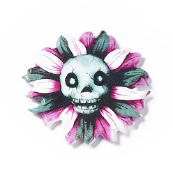 Skull Halloween Acrylic Pendant, Flower Charm, Skull, 41x38.5x2.5mm, Hole: 1.5mm