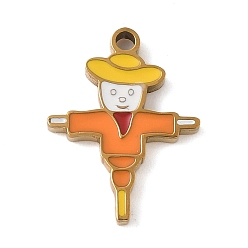 Другие Рождественские темы 304 эмалевые подвески из нержавеющей стали, реальный 18 k позолоченный, пугало, 16x12x1.5 мм, отверстие : 1.4 мм