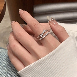 Серебро Двухслойные открытые манжеты из латуни с бантом и микро-паве, прозрачные кольца с кубическим цирконием для женщин, серебряные, 4 мм