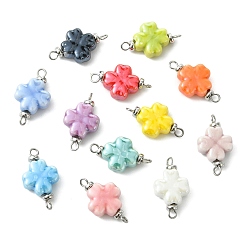 Платина Подвески-конструкторы в виде четырехлистного клевера ручной работы из фарфора, с 304 петлями из нержавеющей стали, разноцветные, платина, 21x12x5.5 мм, отверстие : 2 мм