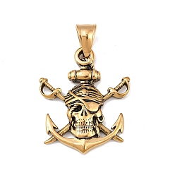 Античное Золото 304 подвески из нержавеющей стали, подвески в виде пиратского черепа, ионное покрытие (ip), античное золото , 33x27x4 мм, отверстие : 7x5 мм