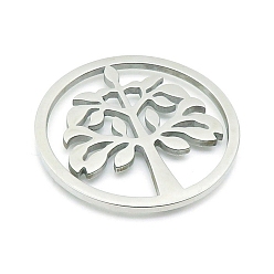 Нержавеющая Сталь Цвет Шкентели нержавеющей стали, лазерная резка, плоская круглая с подвеской дерево жизни, цвет нержавеющей стали, 35 мм