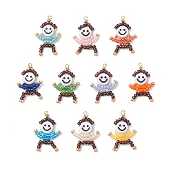 (52) Непрозрачная лаванда Человеческие амулеты из стеклянных бусинок, с медной проволокой и акрилом, разноцветные, 32.5x22.5x4.5 мм, отверстие : 2 мм