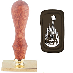 Musical Instruments Набор сургучной печати, печать сургучом твердой латунной головки, деревянная ручка ретро латунный штамп комплект съемный, для конвертов приглашений, подарочная карта, прямоугольные, образец музыкальных инструментов, 9x4.5x2.3 см